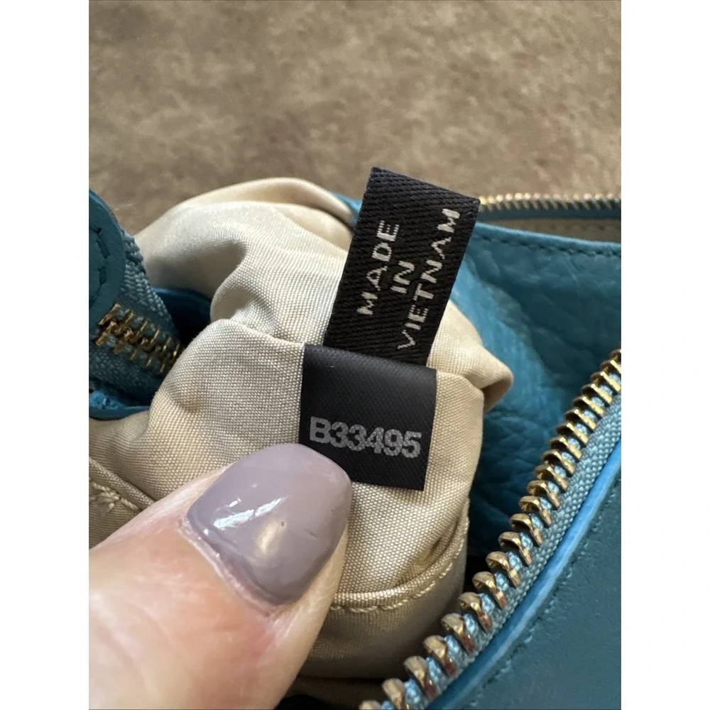 Cole Haan Teal Aqua Pebbled Leather Small Rectangle Crossbody Purse Bag